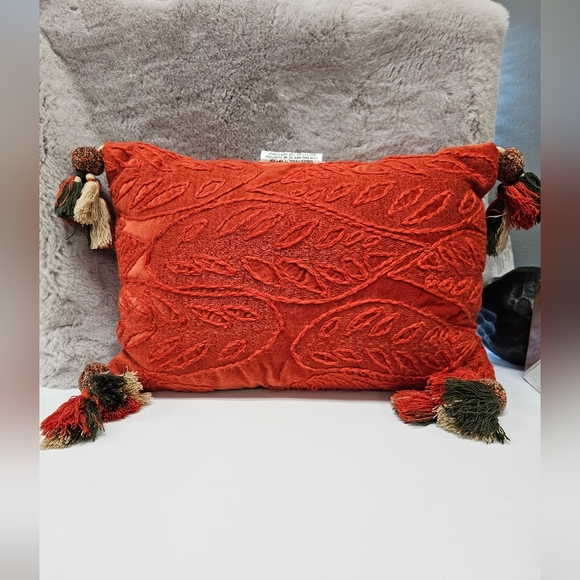 Oblong Embroidered Leaf Pattern Accent Pillow Rust - Picture 3 of 9